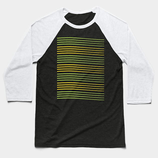 Green and Yellow Stripes Pattern Baseball T-Shirt by Walking Millenial